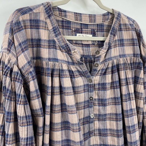 Free People We The Free M Jessie Plaid Top Grey Combo OB1355779 - Picture 3 of 7